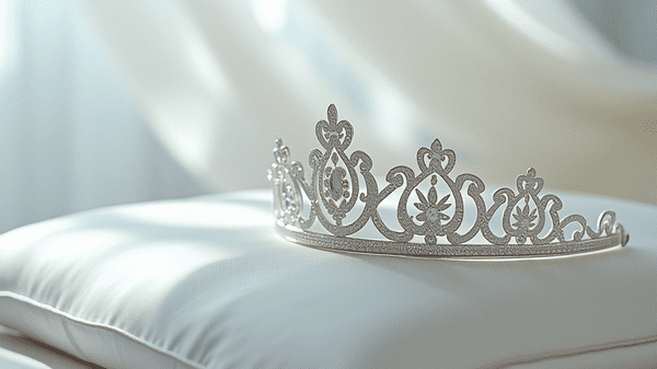 Kaunis timantti tiara valkoisella satiinityynyllä